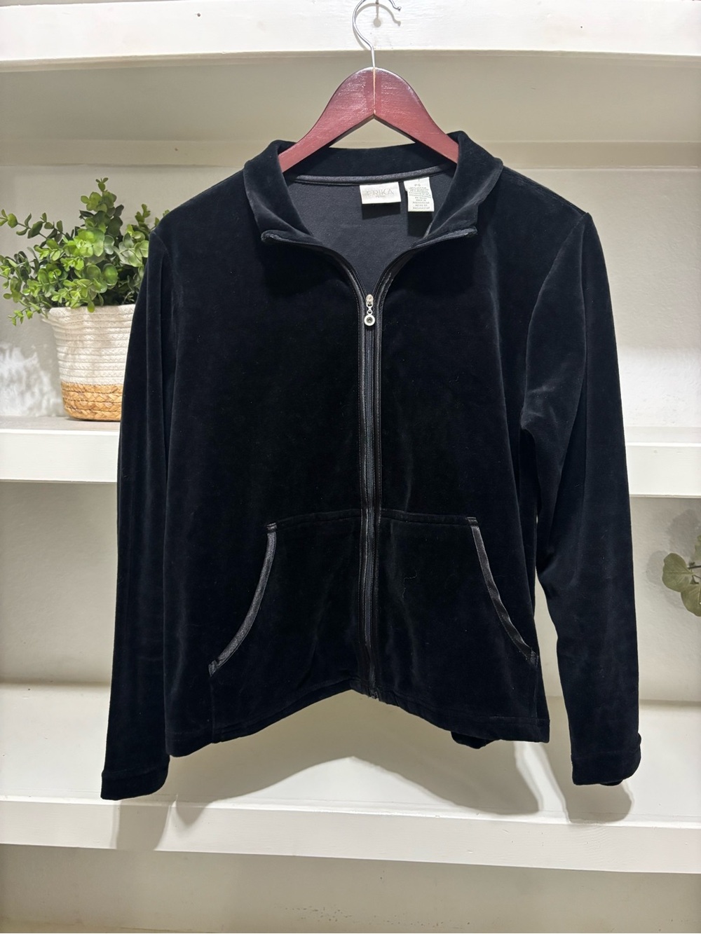 Erika Black Velour Zip Bomber Jacket
